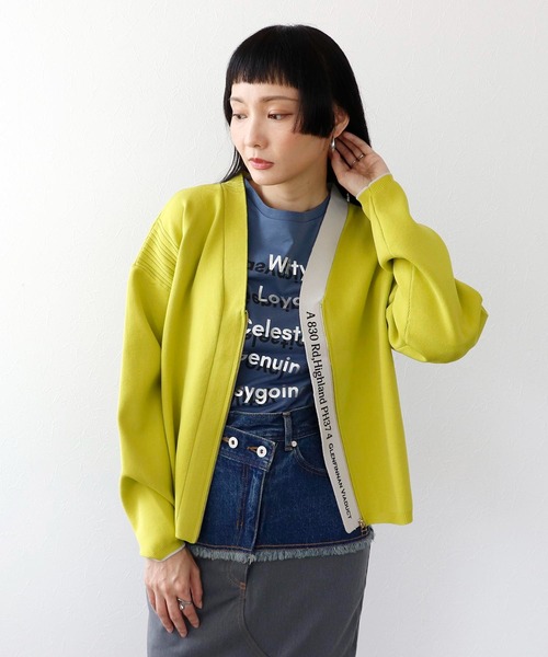 Three Four Time（ｽﾘｰﾌｫｰﾀｲﾑ）の「超軽量編柄ロゴZIPブルゾン（カーディガン/ボレロ・レディース・アイボリー/ブルー/レッド/イエロー・FREE）」の4枚目の写真