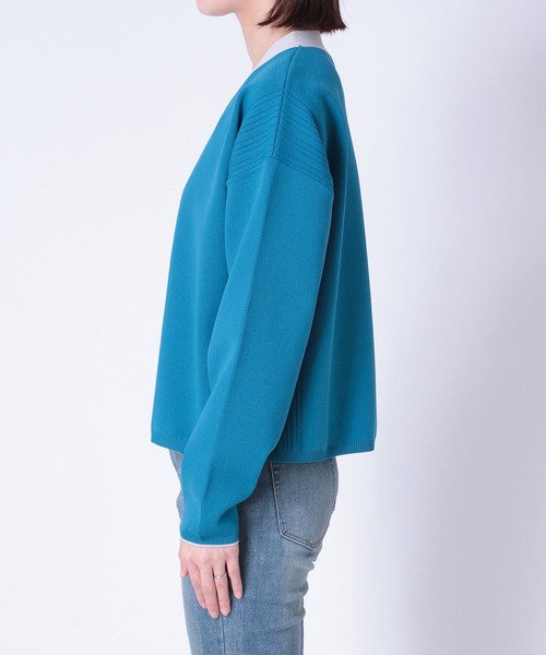 Three Four Time（ｽﾘｰﾌｫｰﾀｲﾑ）の「超軽量編柄ロゴZIPブルゾン（カーディガン/ボレロ・レディース・アイボリー/ブルー/レッド/イエロー・FREE）」の5枚目の写真