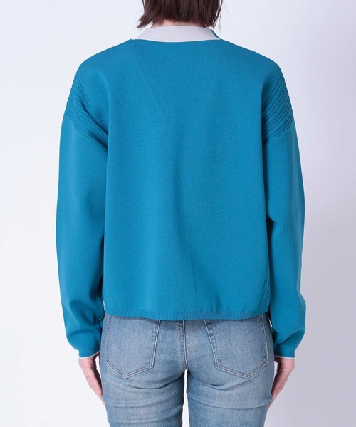 Three Four Time（ｽﾘｰﾌｫｰﾀｲﾑ）の「超軽量編柄ロゴZIPブルゾン（カーディガン/ボレロ・レディース・アイボリー/ブルー/レッド/イエロー・FREE）」の6枚目の写真