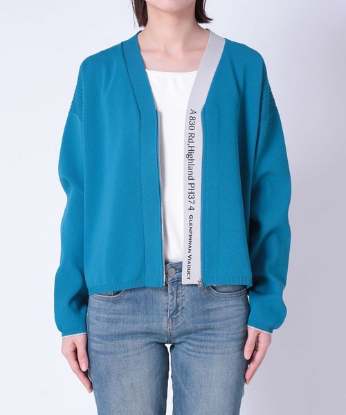 Three Four Time（ｽﾘｰﾌｫｰﾀｲﾑ）の「超軽量編柄ロゴZIPブルゾン（カーディガン/ボレロ・レディース・アイボリー/ブルー/レッド/イエロー・FREE）」の10枚目の写真