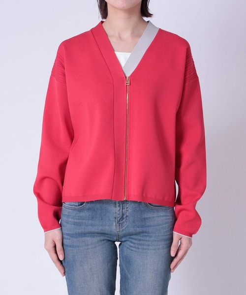 Three Four Time（ｽﾘｰﾌｫｰﾀｲﾑ）の「超軽量編柄ロゴZIPブルゾン（カーディガン/ボレロ・レディース・アイボリー/ブルー/レッド/イエロー・FREE）」の16枚目の写真