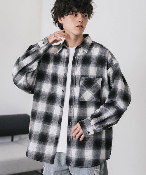 新色追加 オーバーサイズレギュラーカラー長袖ネルシャツ