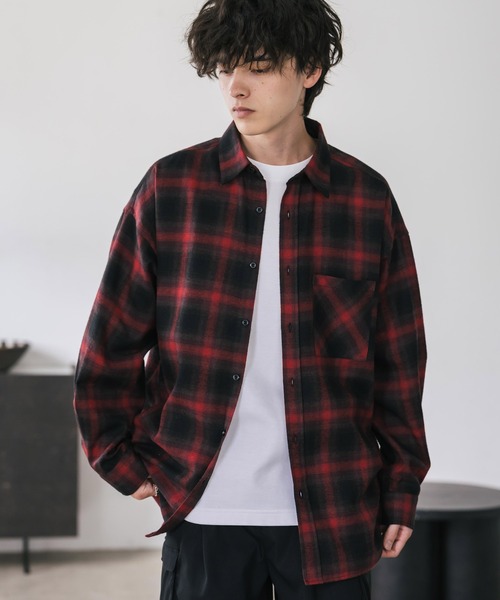 新色追加 オーバーサイズレギュラーカラー長袖ネルシャツ チェック柄