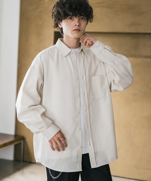 Rocky Monroe（ロッキーモンロー）の「新色追加 オーバーサイズレギュラーカラー長袖ネルシャツ チェック柄/オンブレチェック/無地（シャツ/ブラウス・メンズ・ブラック/アイボリー/ブラック系/ブラック系1/ベージュ系/レッド系/ホワイト系/ブラック系2/ブラック系3/ブラウン系/ネイビー系・M/L/XL）」の2枚目の写真