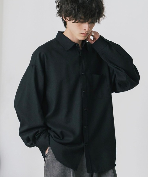 Rocky Monroe（ロッキーモンロー）の「新色追加 オーバーサイズレギュラーカラー長袖ネルシャツ チェック柄/オンブレチェック/無地（シャツ/ブラウス・メンズ・ブラック/アイボリー/ブラック系/ブラック系1/ベージュ系/レッド系/ホワイト系/ブラック系2/ブラック系3/ブラウン系/ネイビー系・M/L/XL）」の3枚目の写真