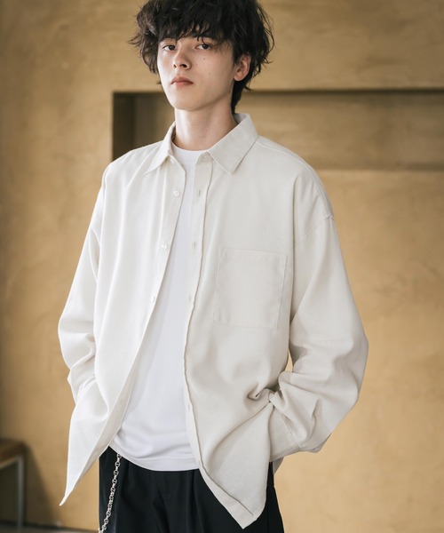 Rocky Monroe（ロッキーモンロー）の「新色追加 オーバーサイズレギュラーカラー長袖ネルシャツ チェック柄/オンブレチェック/無地（シャツ/ブラウス・メンズ・ブラック/アイボリー/ブラック系/ブラック系1/ベージュ系/レッド系/ホワイト系/ブラック系2/ブラック系3/ブラウン系/ネイビー系・M/L/XL）」の13枚目の写真