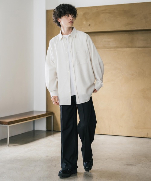 Rocky Monroe（ロッキーモンロー）の「新色追加 オーバーサイズレギュラーカラー長袖ネルシャツ チェック柄/オンブレチェック/無地（シャツ/ブラウス・メンズ・ブラック/アイボリー/ブラック系/ブラック系1/ベージュ系/レッド系/ホワイト系/ブラック系2/ブラック系3/ブラウン系/ネイビー系・M/L/XL）」の14枚目の写真