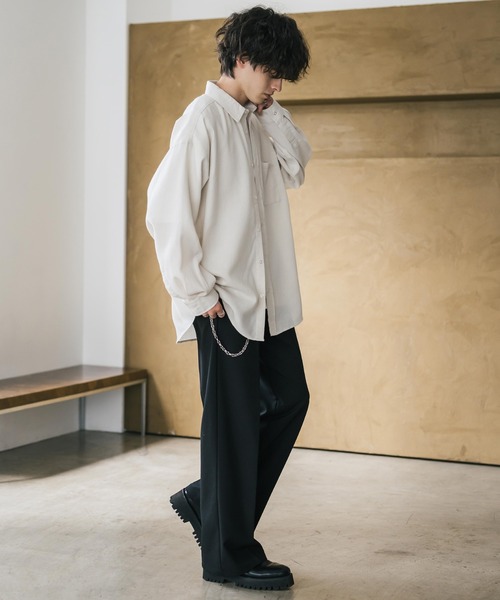 Rocky Monroe（ロッキーモンロー）の「新色追加 オーバーサイズレギュラーカラー長袖ネルシャツ チェック柄/オンブレチェック/無地（シャツ/ブラウス・メンズ・ブラック/アイボリー/ブラック系/ブラック系1/ベージュ系/レッド系/ホワイト系/ブラック系2/ブラック系3/ブラウン系/ネイビー系・M/L/XL）」の15枚目の写真