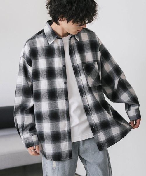 新色追加 オーバーサイズレギュラーカラー長袖ネルシャツ チェック柄