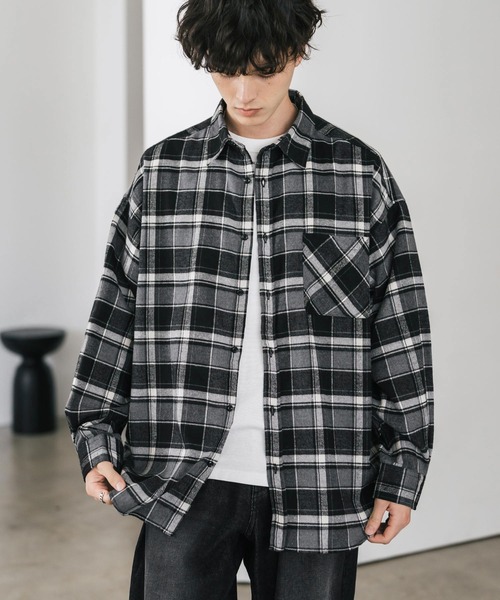 新色追加 オーバーサイズレギュラーカラー長袖ネルシャツ チェック柄