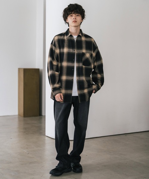 新色追加 オーバーサイズレギュラーカラー長袖ネルシャツ チェック柄