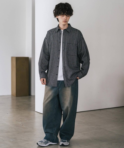 新色追加 オーバーサイズレギュラーカラー長袖ネルシャツ チェック柄