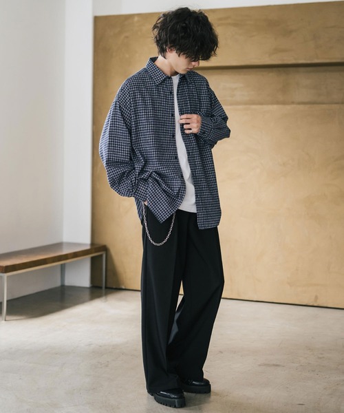 新色追加 オーバーサイズレギュラーカラー長袖ネルシャツ チェック柄