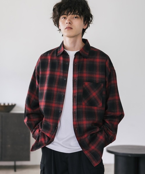 新色追加 オーバーサイズレギュラーカラー長袖ネルシャツ チェック柄