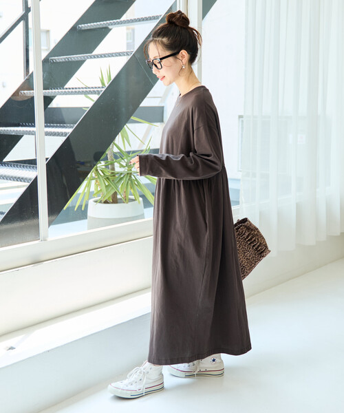 FACTORY ファクトリー 切り替えワンピース FACTORY (ファクトリー) 綿麻フリンジ切替ワンピース