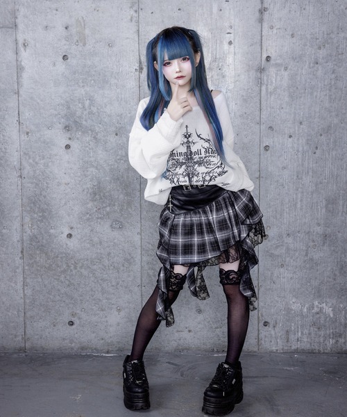 Amilige（アミリージュ）の「ハイウエストチェックイレギュラーヘムフレアスカート（スカート・レディース・ブラック×パープル/ブラック×グレー・FREE）」の8枚目の写真