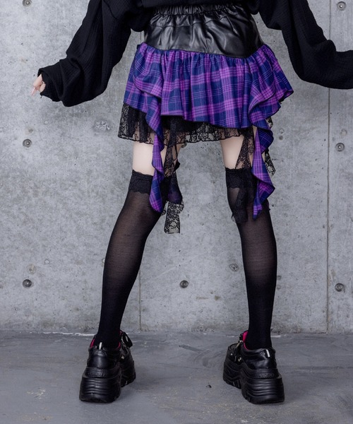 Amilige（アミリージュ）の「ハイウエストチェックイレギュラーヘムフレアスカート（スカート・レディース・ブラック×パープル/ブラック×グレー・FREE）」の14枚目の写真