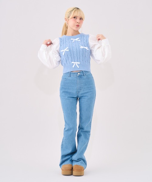 Seiney Blonde（セイニーブロンド）の「Ribbon knit docking setup / リボンニットドッキングセットアップ（ニット/セーター・レディース・ライトブルー・MEDIUM/SMALL）」の19枚目の写真