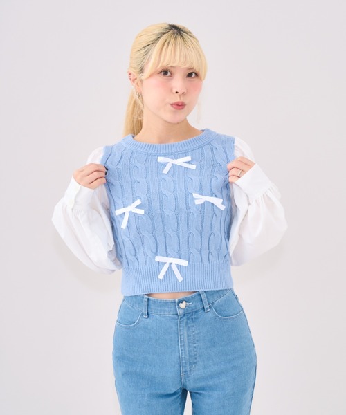 Seiney Blonde（セイニーブロンド）の「Ribbon knit docking setup / リボンニットドッキングセットアップ（ニット/セーター・レディース・ライトブルー・MEDIUM/SMALL）」の7枚目の写真