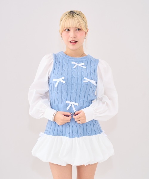 Seiney Blonde（セイニーブロンド）の「Ribbon knit docking setup / リボンニットドッキングセットアップ（ニット/セーター・レディース・ライトブルー・MEDIUM/SMALL）」の18枚目の写真