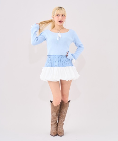 Seiney Blonde（セイニーブロンド）の「Ribbon knit docking setup / リボンニットドッキングセットアップ（ニット/セーター・レディース・ライトブルー・MEDIUM/SMALL）」の5枚目の写真