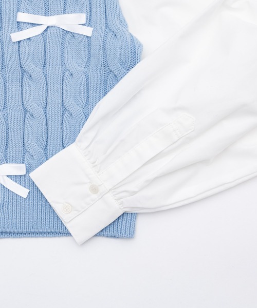 Seiney Blonde（セイニーブロンド）の「Ribbon knit docking setup / リボンニットドッキングセットアップ（ニット/セーター・レディース・ライトブルー・MEDIUM/SMALL）」の2枚目の写真