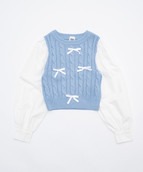 Seiney Blonde（セイニーブロンド）の「Ribbon knit docking setup / リボンニットドッキングセットアップ（ニット/セーター・レディース・ライトブルー・MEDIUM/SMALL）」の14枚目の写真
