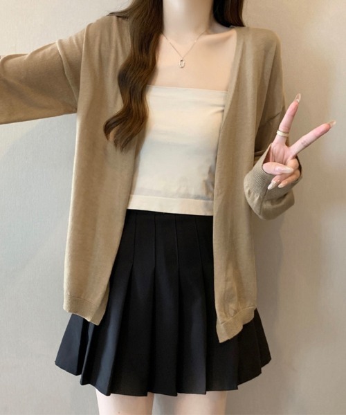 ReRe(リリ)の「Vネックライトニットカーディガン(カーディガン/ボレロ・レディース・オートミール/ブラック/キャメル/グレー/ホワイト・FREE)」の5枚目の写真