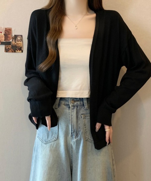 ReRe(リリ)の「Vネックライトニットカーディガン(カーディガン/ボレロ・レディース・オートミール/ブラック/キャメル/グレー/ホワイト・FREE)」の3枚目の写真