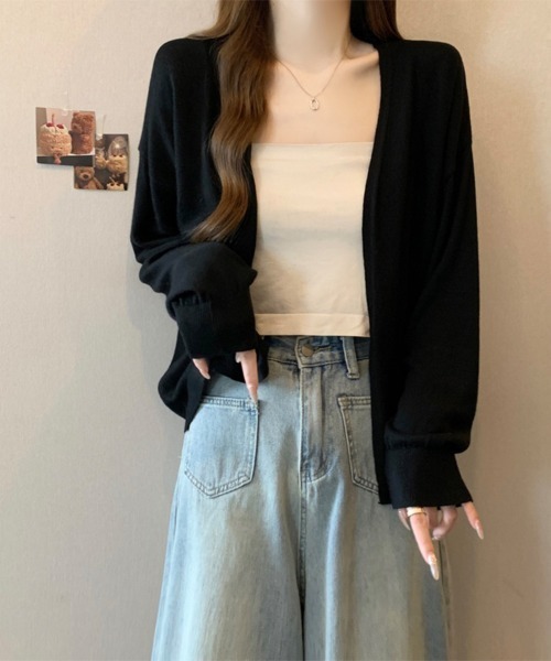 ReRe(リリ)の「Vネックライトニットカーディガン(カーディガン/ボレロ・レディース・オートミール/ブラック/キャメル/グレー/ホワイト・FREE)」の18枚目の写真