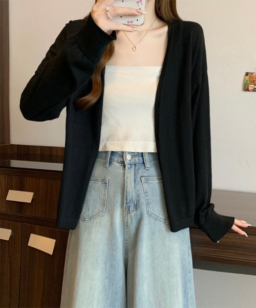 ReRe(リリ)の「Vネックライトニットカーディガン(カーディガン/ボレロ・レディース・オートミール/ブラック/キャメル/グレー/ホワイト・FREE)」の7枚目の写真