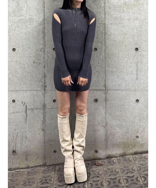 EMODA（エモダ）の「オープンリブジップニットワンピース（ワンピース・レディース・ブラウン/ブラック/グレー・FREE）」の7枚目の写真