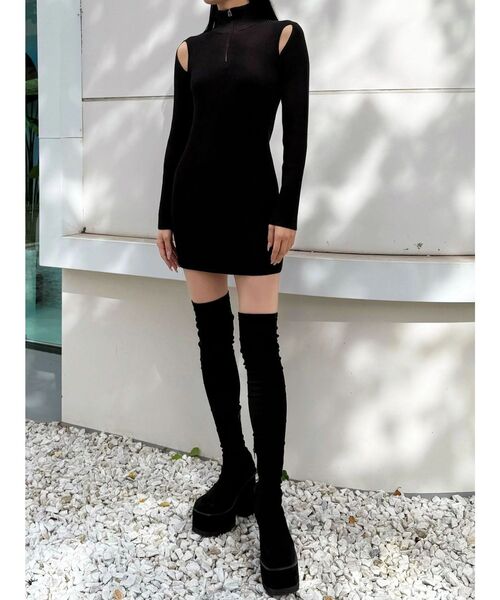 EMODA（エモダ）の「オープンリブジップニットワンピース（ワンピース・レディース・ブラウン/ブラック/グレー・FREE）」の12枚目の写真