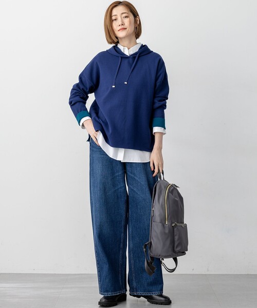 23区 L（ニジュウサンクオオキイサイズ）の「【洗える】ダブルフェイスニット パーカー（パーカー・レディース・グレー系/ブルー系/アイボリー系・46/44）」の9枚目の写真