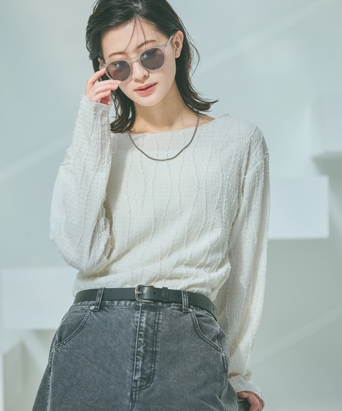 LAKOLE（ラコレ）の「フリンジジャガード長袖 / 594729（Tシャツ/カットソー・レディース・イエロー/ブラウン/アイボリー/ブラック・FREE）」の3枚目の写真