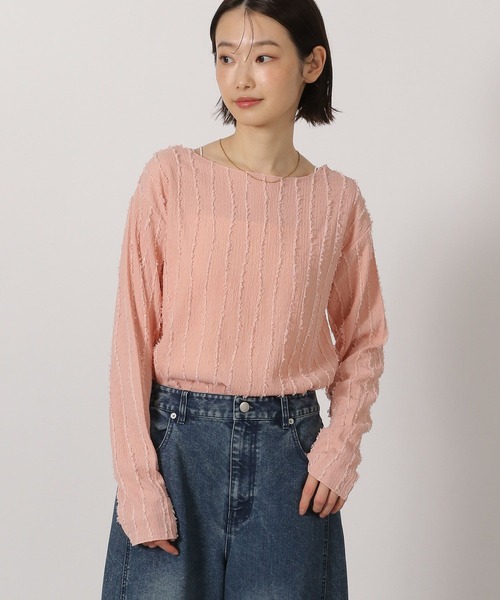 LAKOLE（ラコレ）の「フリンジジャガード長袖 / 594729（Tシャツ/カットソー・レディース・イエロー/ブラウン/アイボリー/ブラック/ライトブルー/ピンク・FREE）」の6枚目の写真