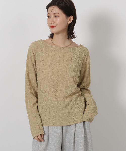 LAKOLE（ラコレ）の「フリンジジャガード長袖 / 594729（Tシャツ/カットソー・レディース・イエロー/ブラウン/アイボリー/ブラック・FREE）」の4枚目の写真