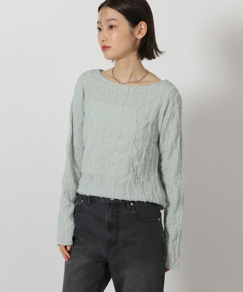 LAKOLE（ラコレ）の「フリンジジャガード長袖 / 594729（Tシャツ/カットソー・レディース・イエロー/ブラウン/アイボリー/ブラック/ライトブルー/ピンク・FREE）」の4枚目の写真