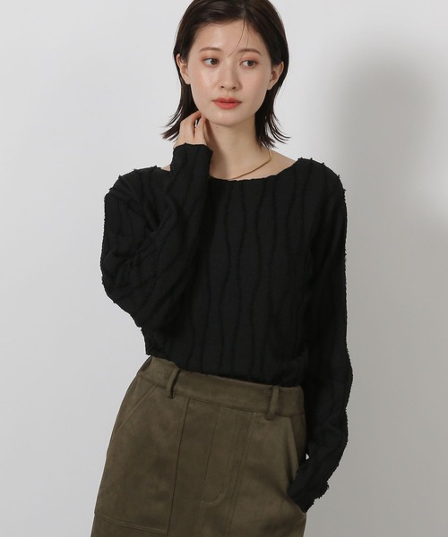 LAKOLE（ラコレ）の「フリンジジャガード長袖 / 594729（Tシャツ/カットソー・レディース・イエロー/ブラウン/アイボリー/ブラック・FREE）」の2枚目の写真