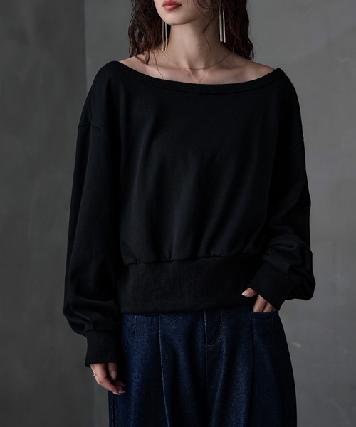 etoll.(エトル)の「裏毛オフショルダークロップドスウェット(スウェット・レディース・グレー/アイボリー/ブラック・M)」の9枚目の写真