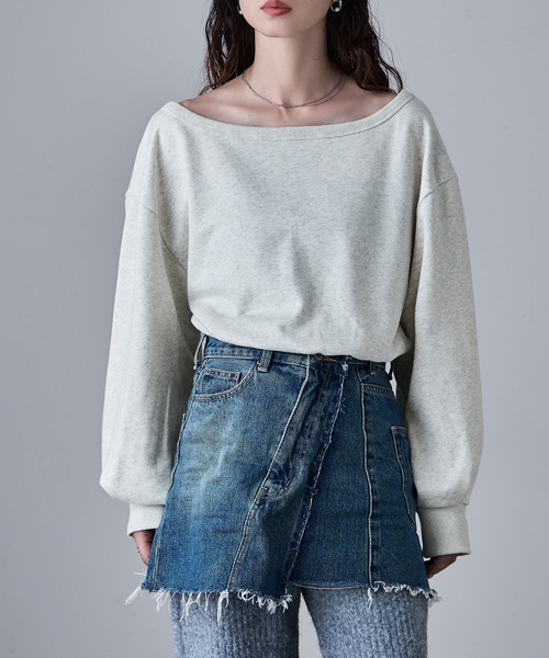 etoll.(エトル)の「裏毛オフショルダークロップドスウェット(スウェット・レディース・グレー/アイボリー/ブラック・M)」の14枚目の写真