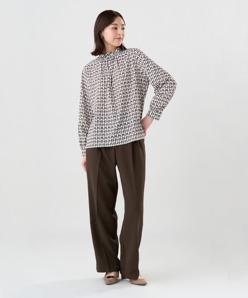 TOKYO SHIRTS（トウキョウシャツ）の「衿フリル プリント ブラウス（シャツ/ブラウス・レディース・ブラウン/グレー・M/L）」の10枚目の写真