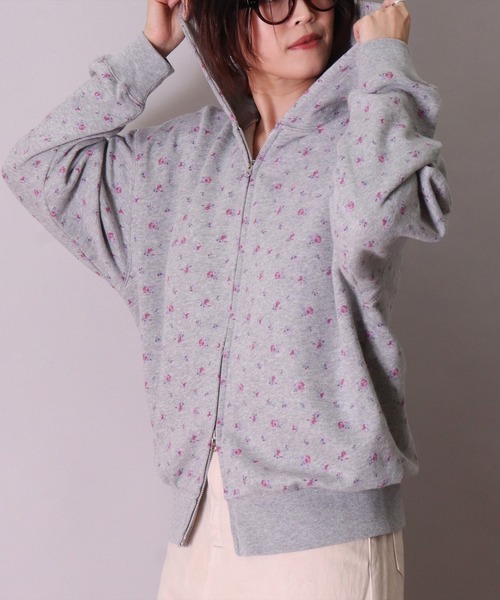 JEMORGAN（ジェーイーモーガン）の「(LK)【JEMORGAN】小花柄 ガーゼ裏毛 ジップパーカー（パーカー・レディース・パープル系1/ブルー系1/ブルー系2/パープル系2/ライラック系1・FREE）」の19枚目の写真