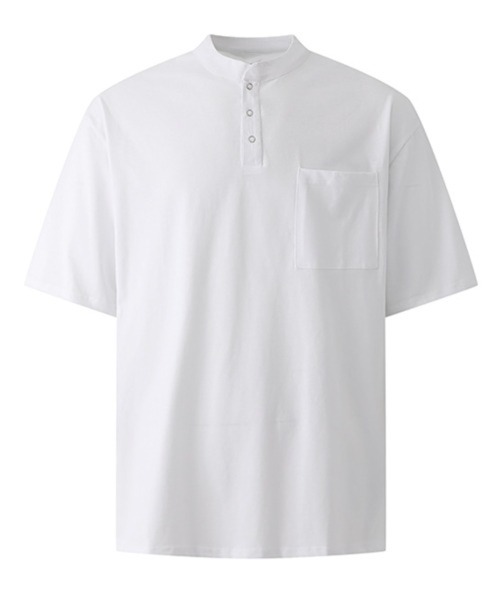 NOWLE(ノウル)の「【NOWLE】スナップボタン ヘンリーネック 半袖 Tシャツ(Tシャツ/カットソー・メンズ・ホワイト/ダークグレー・MEDIUM/LARGE/X-LARGE)」の7枚目の写真