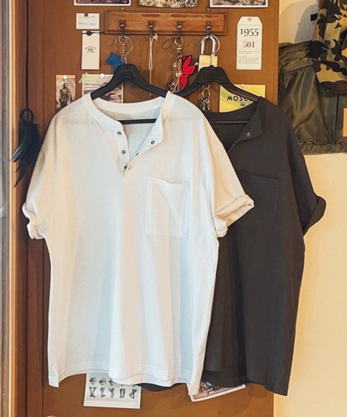 NOWLE(ノウル)の「【NOWLE】スナップボタン ヘンリーネック 半袖 Tシャツ(Tシャツ/カットソー・メンズ・ホワイト/ダークグレー・MEDIUM/LARGE/X-LARGE)」の12枚目の写真