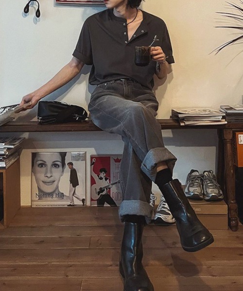 NOWLE(ノウル)の「【NOWLE】スナップボタン ヘンリーネック 半袖 Tシャツ(Tシャツ/カットソー・メンズ・ホワイト/ダークグレー・MEDIUM/LARGE/X-LARGE)」の16枚目の写真