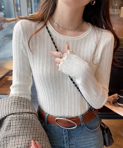 DAY CLOSET(デイ クローゼット)の「レディース オンオフ問わず着られる上品ニット。長袖メロウフリルニットトップス(ニット/セーター・レディース・ホワイト/グレー/ブラック/アイボリー・FREE)」の22枚目の写真