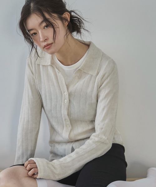 feepur(フェピュール)の「【ハンドウォッシャブル】モヘアタッチポロシアーカーディガン(カーディガン/ボレロ・レディース・アイボリー/ブラック/グレー/ブラウン・MEDIUM)」の4枚目の写真