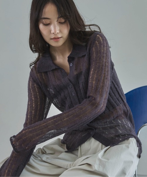 feepur(フェピュール)の「【ハンドウォッシャブル】モヘアタッチポロシアーカーディガン(カーディガン/ボレロ・レディース・アイボリー/ブラック/グレー/ブラウン・MEDIUM)」の2枚目の写真