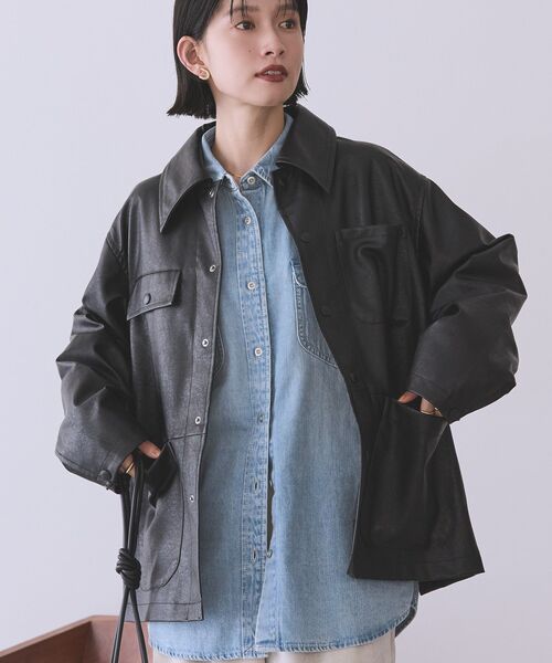 AMERICAN HOLIC(アメリカンホリック)の「フェイクレザーカバーオール(その他アウター・レディース・ダークブラウン/ブラック・M/L)」の4枚目の写真